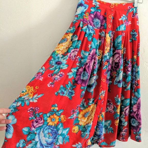 Vintage David N. Floral Button Down Pleated Skirt - Picture 4 of 4